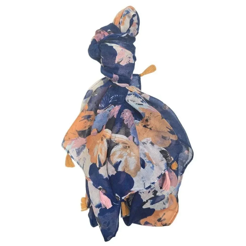 Lulla Collection by Bindya Watercolor Floral Tassle Scarf Wrap